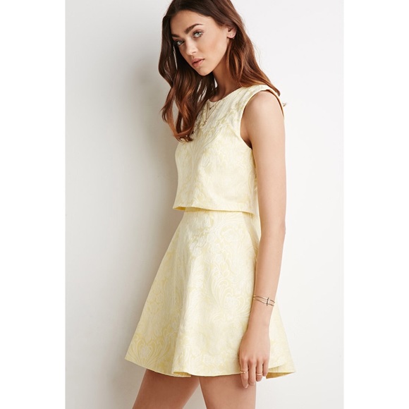 Forever 21 Dresses & Skirts - Forever 21 collection Yellow Jacquard Dress Sz S